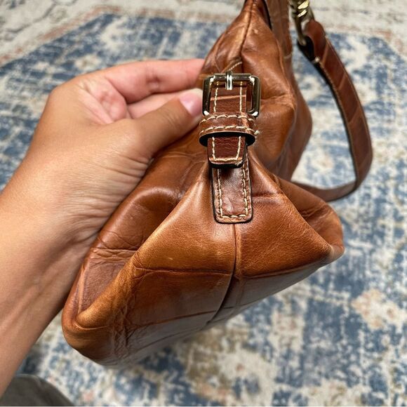 Dooney and Bourke Leather Cinzia Bag Crocodile Embossed Hobo Style Bag Brown - Picture 7 of 12